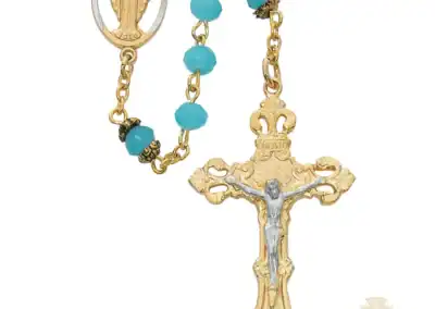 Gold Aqua Glass Rosary With Pewter Crucifix