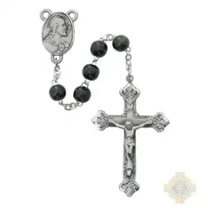 Black Wood Scared Heart Rosary With Pewter Crucifix