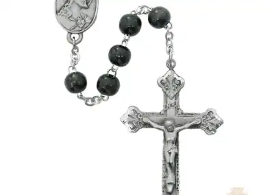 Black Wood Scared Heart Rosary With Pewter Crucifix