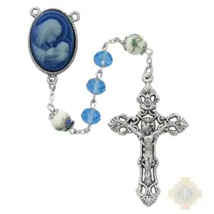 Blue Crystal And Ceramic Rosary With Zinc Alloy Crucifix