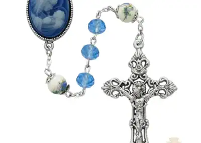 Blue Crystal And Ceramic Rosary With Zinc Alloy Crucifix