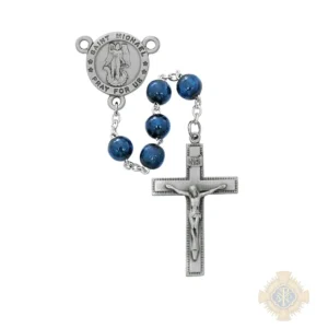 Blue Wood St Michael Rosary With Pewter Crucifix