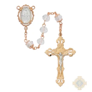 Crystal Rose Gold Miraculous Rosary With Pewter Crucifix