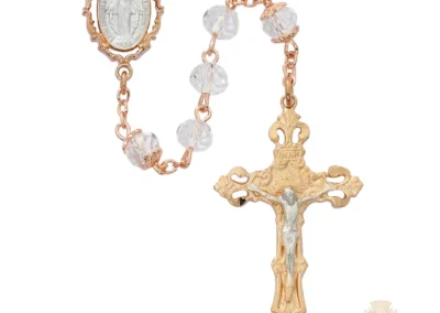 Crystal Rose Gold Miraculous Rosary With Pewter Crucifix