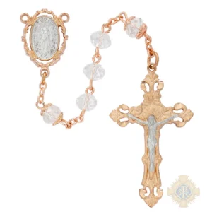 Crystal Rose Gold Guadalupe Rosary With Pewter Crucifix