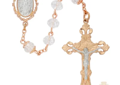 Crystal Rose Gold Guadalupe Rosary With Pewter Crucifix