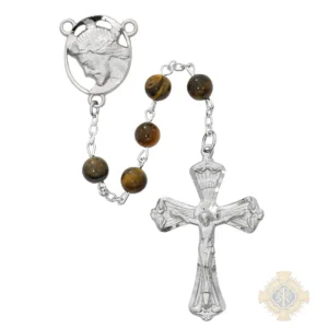Tiger Eye Head Of Christ Rosary With Pewter Crucifix
