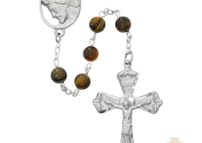 Tiger Eye Head Of Christ Rosary With Pewter Crucifix