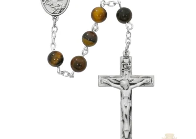 Tiger Eye With Pewter Rosary