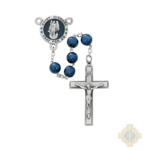 Blue Wood St Michael Rosary With Pewter Crucifix
