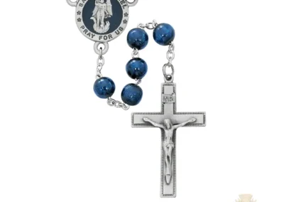Blue Wood St Michael Rosary With Pewter Crucifix