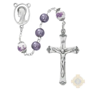 Purple Pearl And Ceramic Rosary With Zinc Alloy Crucifix