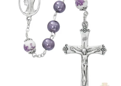 Purple Pearl And Ceramic Rosary With Zinc Alloy Crucifix