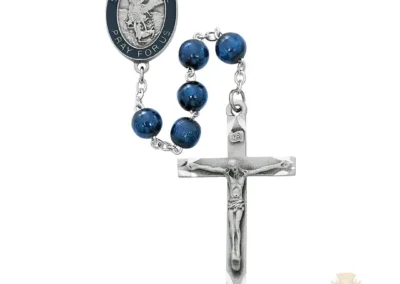 Blue Wood Epoxy St Michael Rosary With Pewter Crucifix