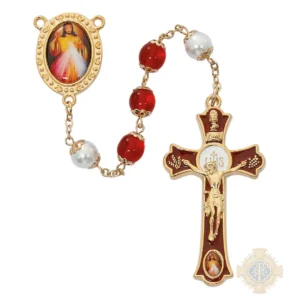 Red Divine Mercy Decal Mass Rosary With Pewter Crucifix