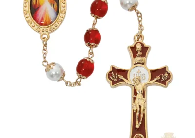 Red Divine Mercy Decal Mass Rosary With Pewter Crucifix