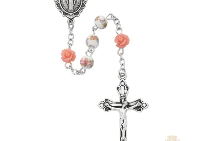Pink Ceramic Rosary With Zinc Alloy Crucifix
