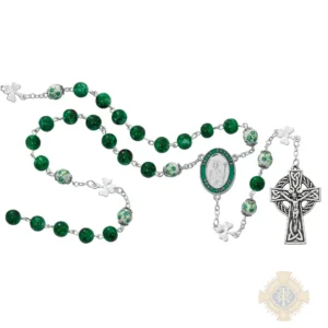 Green St Patrick Shamrock Rosary With Zinc Alloy Crucifix