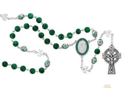 Green St Patrick Shamrock Rosary With Zinc Alloy Crucifix