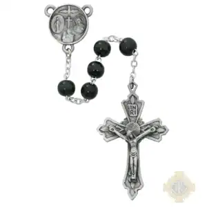 Black Wood Rosary With Pewter Crucifix