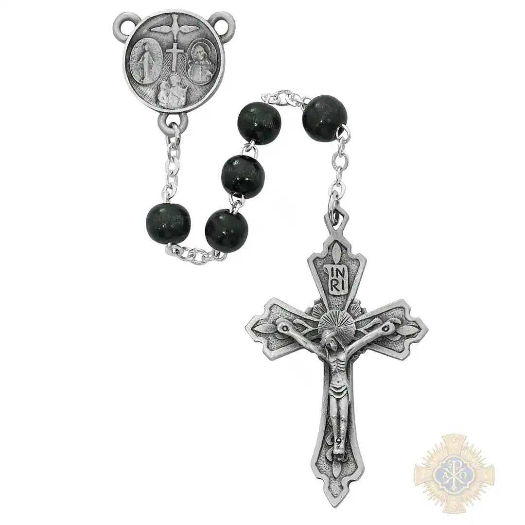 Black Wood Rosary With Pewter Crucifix Black Wood Rosary With Pewter Crucifix