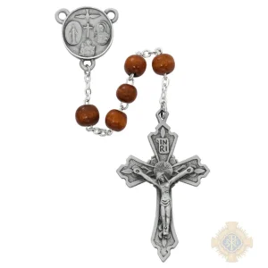 Brown Wood Rosary With Pewter Crucifix