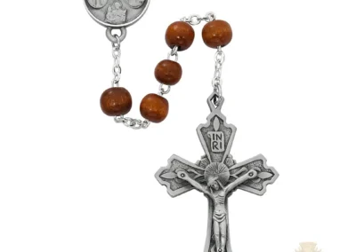 Brown Wood Rosary With Pewter Crucifix