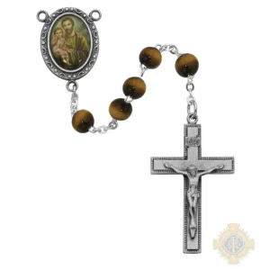 Tiger Eye St. Joseph Rosary With Pewter Crucifix