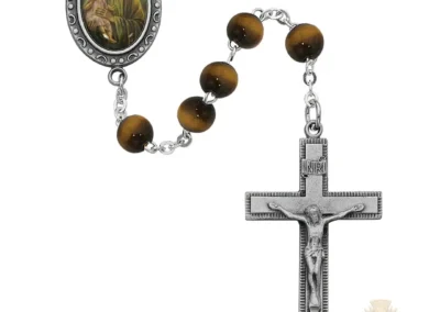 Tiger Eye St. Joseph Rosary With Pewter Crucifix