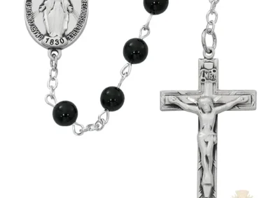 Sterling Silver Black Onyx Rosary With Pewter Crucifix