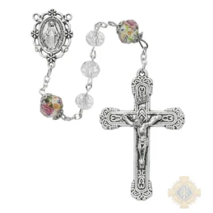 Crystal And Flower Rosary With Zinc Alloy Crucifix