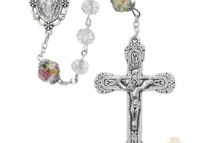 Crystal And Flower Rosary With Zinc Alloy Crucifix