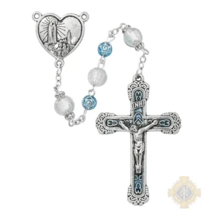 Crystal And Aqua Flower Fatima Rosary With Zinc Alloy Crucifix