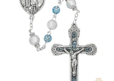 Crystal And Aqua Flower Fatima Rosary With Zinc Alloy Crucifix