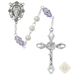 Pearl And Amethyst Rosary With Zinc Center And Crucifixed