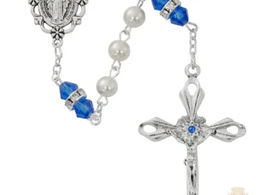 Pearl And Saphire Rosary With Zinc Center And Crucifixed