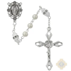 Pearl And Crystal Rosary With Zinc Center And Crucifixed