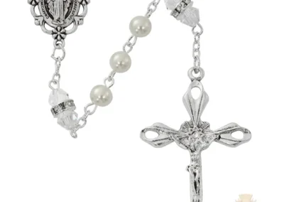 Pearl And Crystal Rosary With Zinc Center And Crucifixed