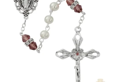 Pearl And Dark Amethyst Rosary With Zinc Center And Crucifixed