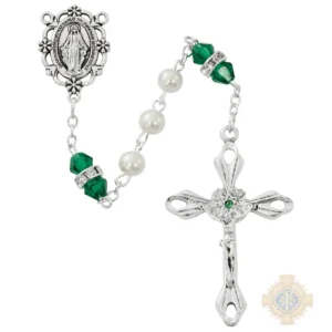 Pearl And Emerald Rosary With Zinc Center And Crucifixed