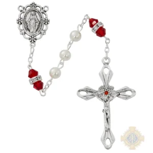 Pearl And Garnet Rosary With Zinc Center And Crucifixed