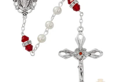 Pearl And Garnet Rosary With Zinc Center And Crucifixed