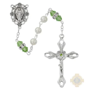Pearl And Peridot Rosary With Zinc Center And Crucifixed