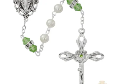 Pearl And Peridot Rosary With Zinc Center And Crucifixed