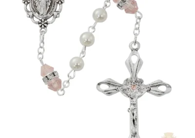 Pearl And Rose Rosary With Zinc Center And Crucifixed