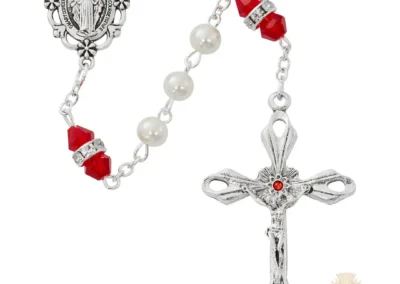 Pearl And Ruby Rosary With Zinc Center And Crucifixed