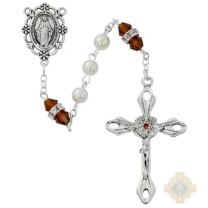 Pearl And Topaz Rosary With Zinc Center And Crucifixed