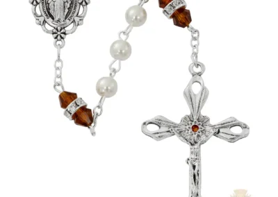 Pearl And Topaz Rosary With Zinc Center And Crucifixed