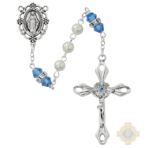 Pearl And Zircon Rosary With Zinc Center And Crucifixed