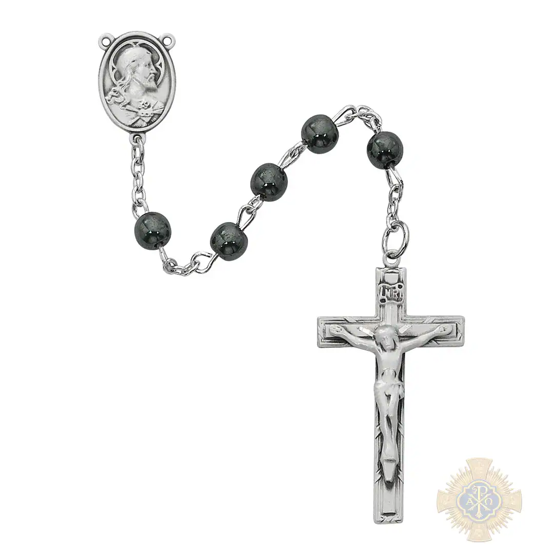 Sterling Hematite Rosary With Sterling Silver Crucifix Sterling Hematite Rosary With Sterling Silver Crucifix